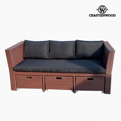 Sofa and Pouf Set (4 pcs) Rattan Brown Black