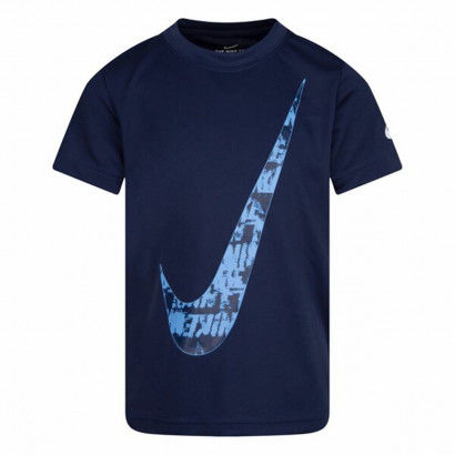 Child's Short Sleeve T-Shirt Nike Texture Swoosh Navy Blue