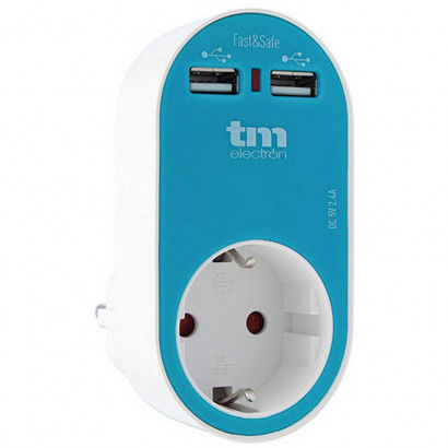 Presa Parete con 2 Porte USB TM Electron Azzurro